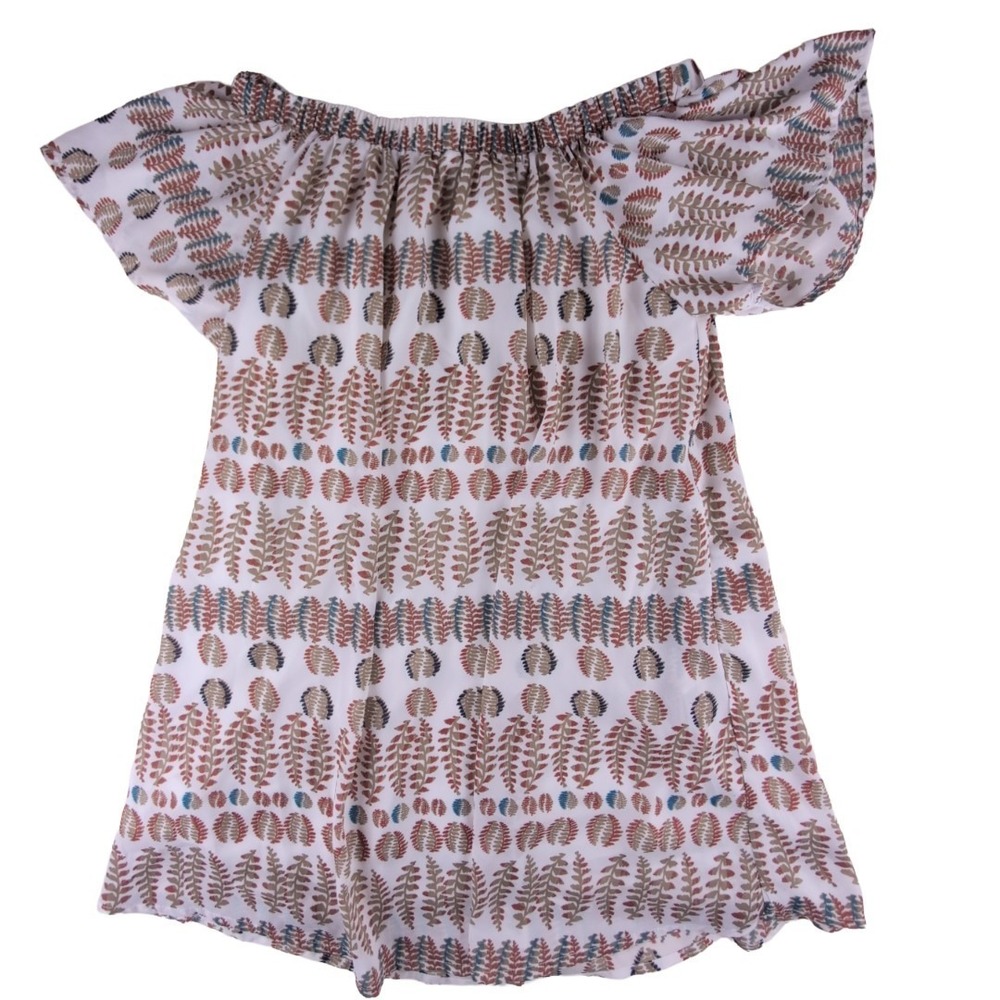 TCEC Off The Shoulder Tunic Dress Fern Print Size Large Western Cottagecore
